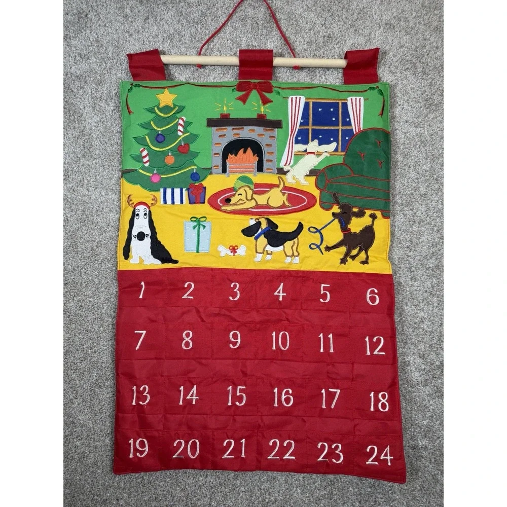 DOGGIE Fabric Advent Countdown Wall Hanging Keepsake 25 Pockets for Dog Bones‎